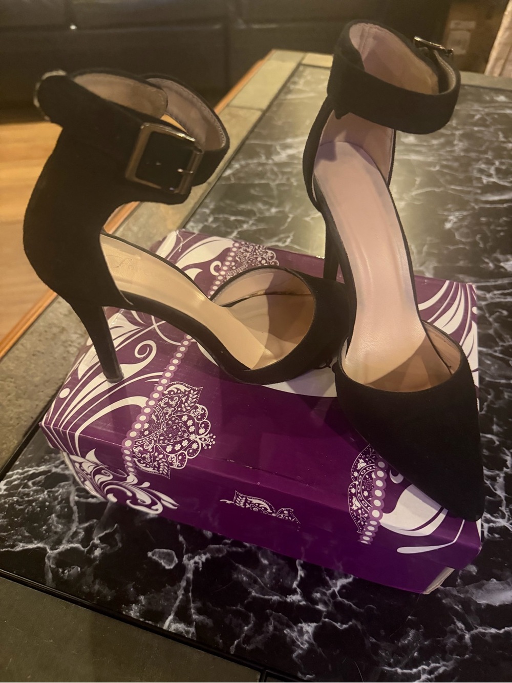 Black Ankle-Strap Pointed-Toe Heels